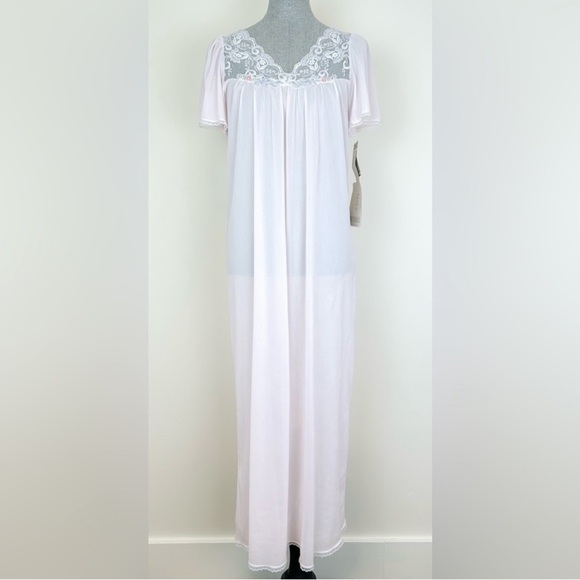 Vintage Pink Lace Sheer Vanity Fair Long Nightgown - Picture 1 of 16